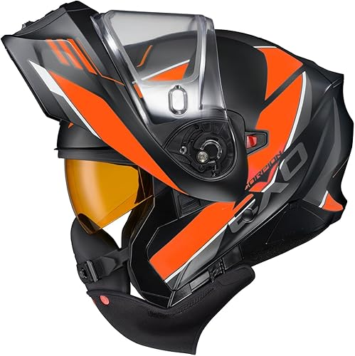 Miniatura 4 de ScorpionEXO GT930 - Casco modular para moto de nieve de aventura en clima frío, escudo de doble panel con caja de respiración y bolsillos para