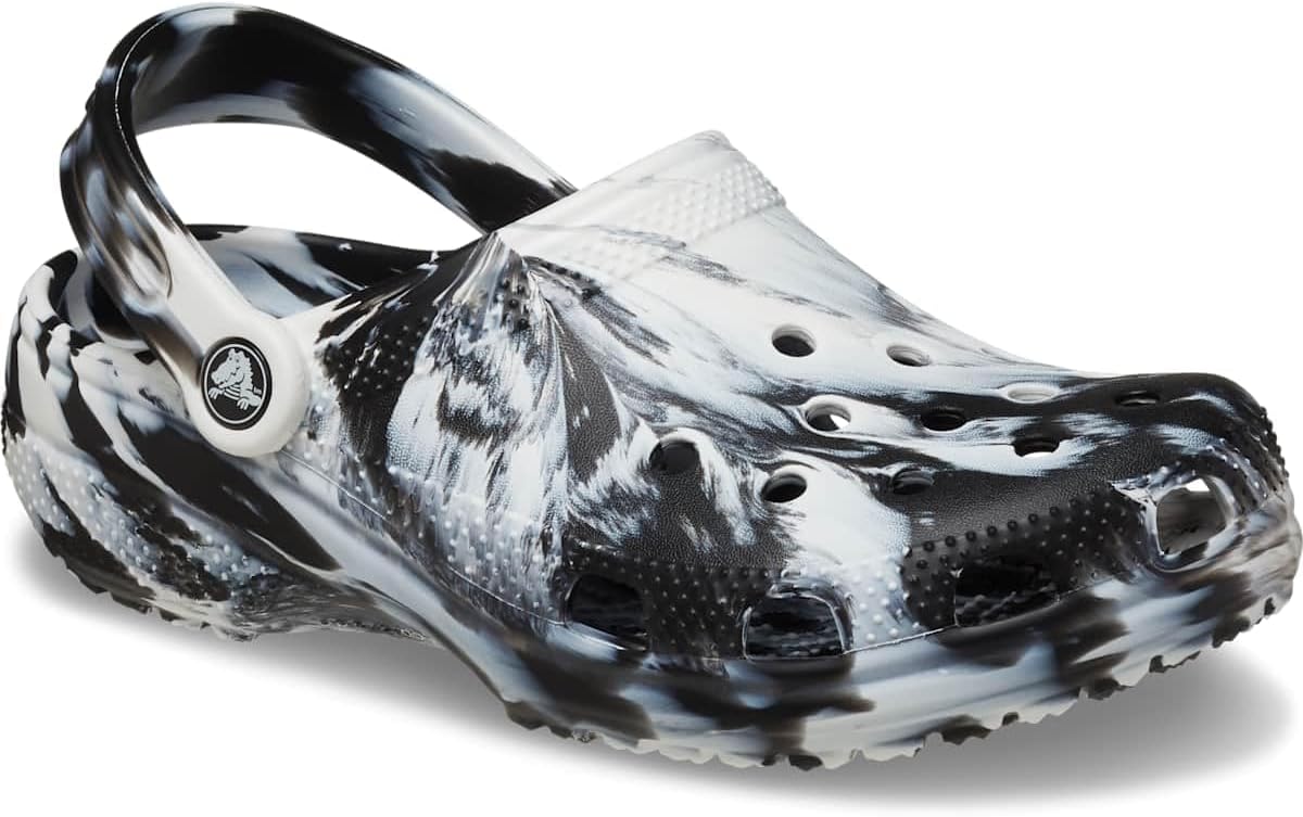 Crocs Unisex-Adult Classic Marbled Tie Dye Clog, White/Black, 12 Men/14 Women