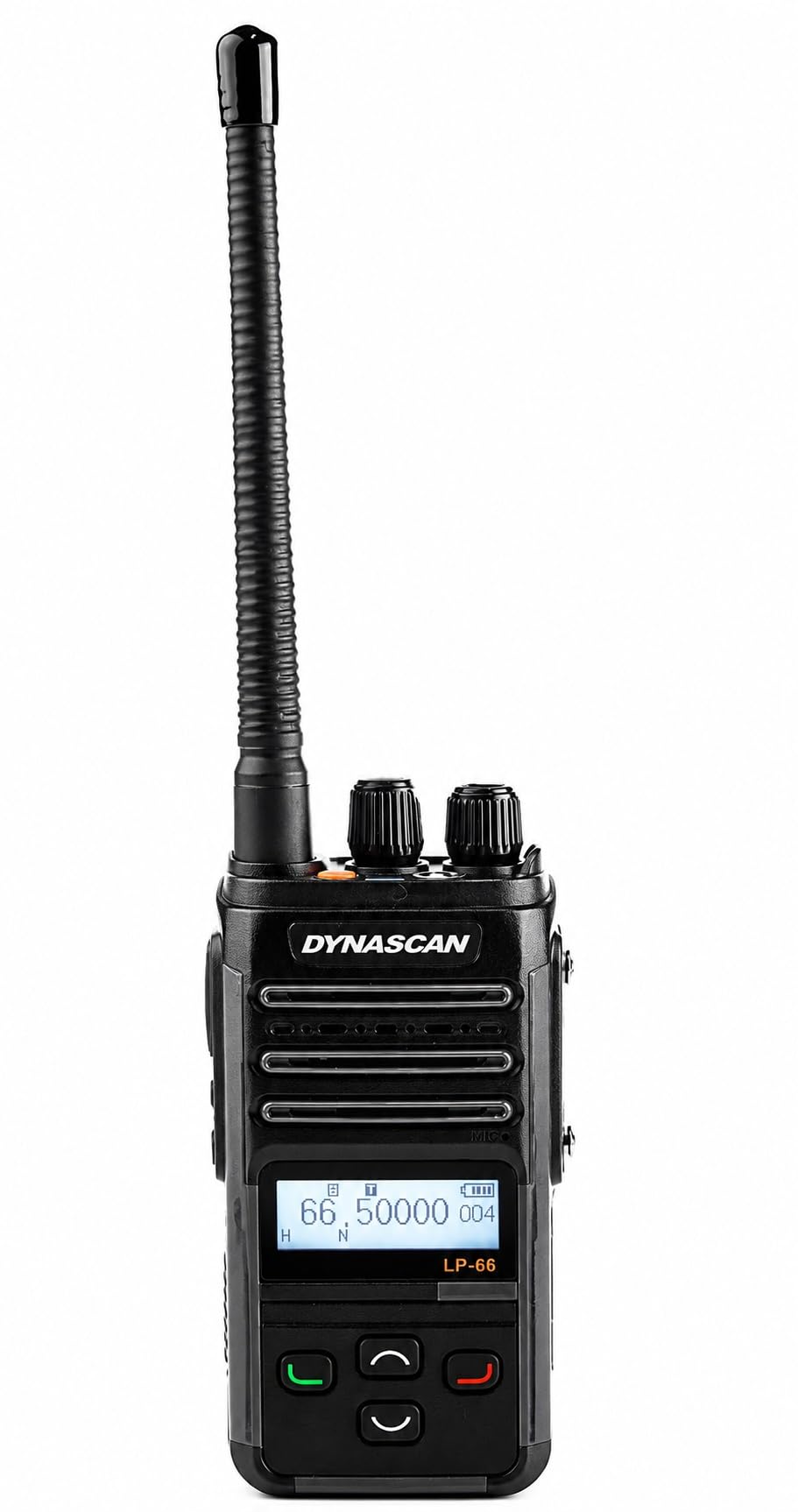 Dynascan LP-66 Ricetrasmettitore Portatile VHF Professionale 66-88 MHz Impermeabile IP67 400 Canali 5W Funzione VOX Chiamata Selettiva 5 Toni Batteria 2000 mAh Display LCD Retroilluminato