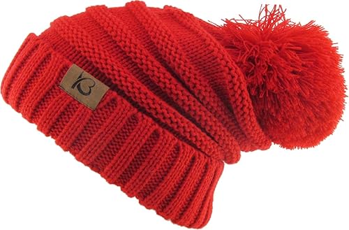 Miniatura 2 de KBETHOS Gorro de punto trenzado grueso de gran tamaño para mujer con pompón acanalado elástico