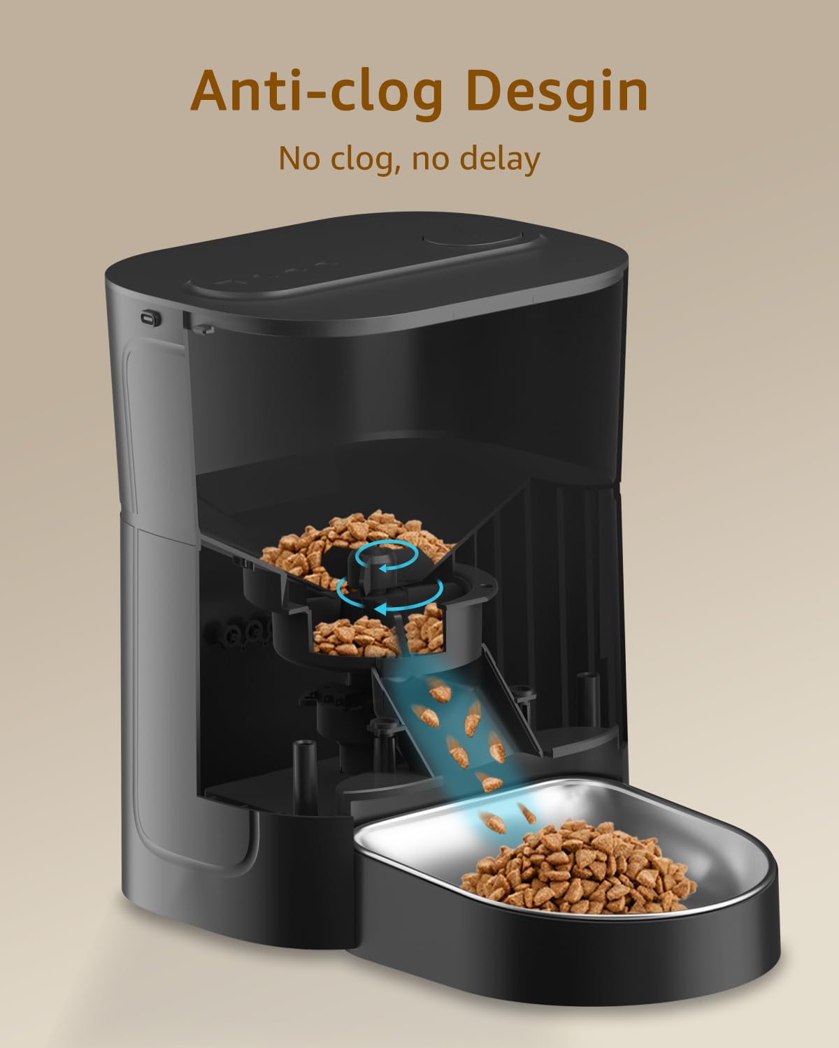 Balimo Distributore Automatico Cibo Gatti, 3L Dispenser Crocchette Gatto, Distributore Cibo Gatticon Timer Programmabile, 1-6 Pasti Giorno, Con Vasca in Acciaio inox, Adatto Per Cani e Gatti, Nero