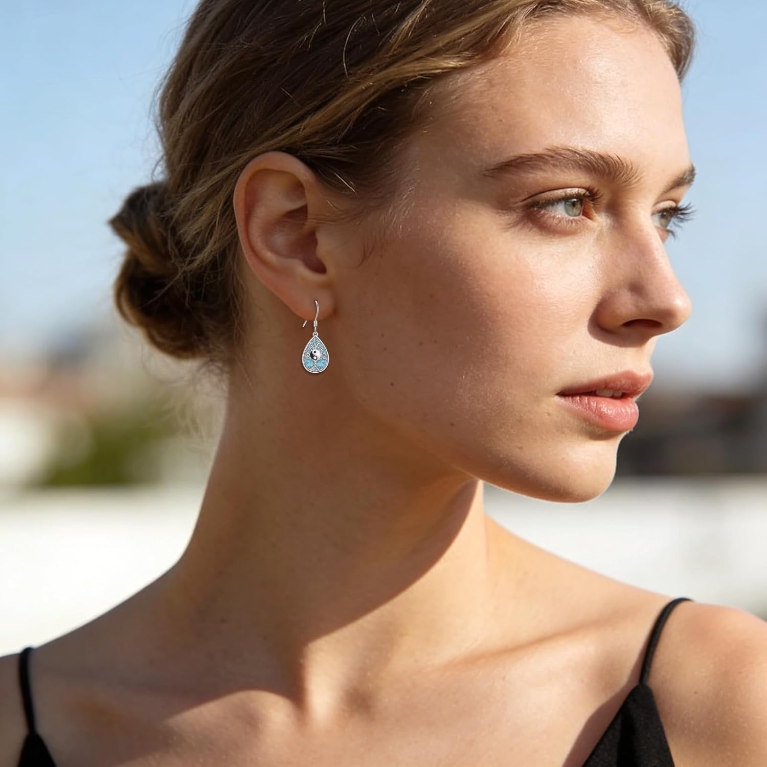 YYB Turquoise Tree of Life Dangle Earrings 925 Sterling Silver Fish Hook Teardrop Earrings for Women Birthday Faith Gifts