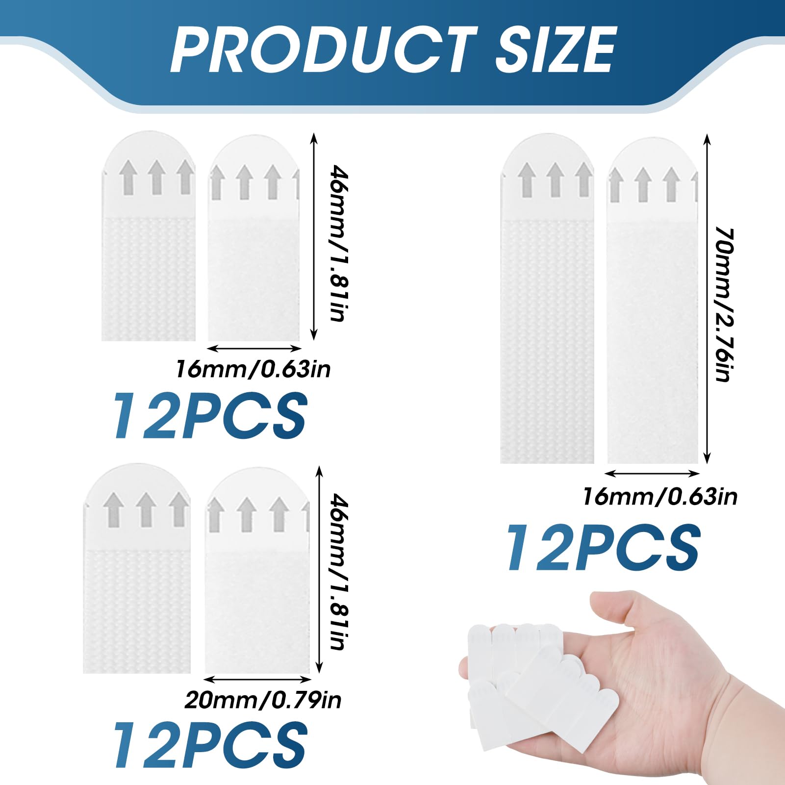 TSHAOUN 36 Paires (72 Bandes) Languettes Accroches Tableaux, S/M/L Bandes De Sus