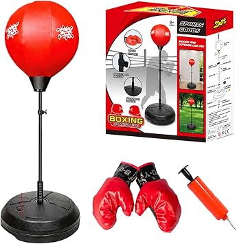 Kids Boxing Set with Stand, Adjustable Height 122-154cm Punching Bag, Free Standing Reflex Ball with Boxing Gloves & Hand Pump, Portable Indoor & Outdoor Training Gift for Children & Adults