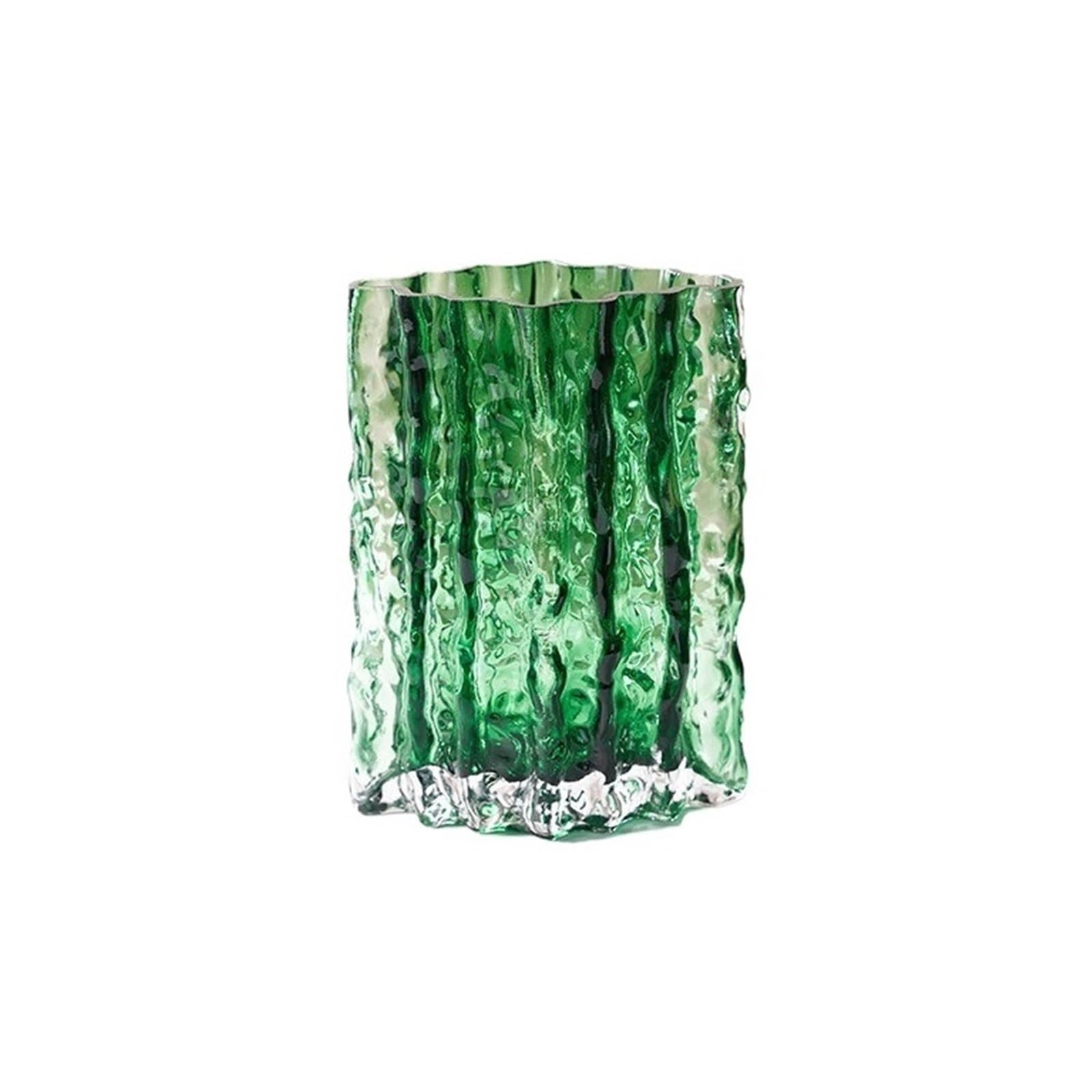 Elegant Handmade Green Textured Glass Vases Transparent Vase for Fresh Flowers and Dried Table Centerpieces