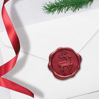 Reindeer Christmas Adhesive Wax Seal Stickers 25pcs. Envelope Seals Self Adhesive Wax Stickers for Christmas Cards, Gifts and Santa Letters -Crimson Red