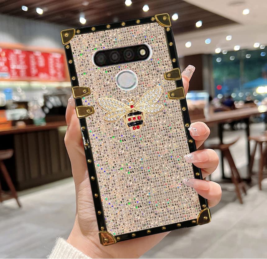 for LG Stylo 6 Bling Case for Women Girls Luxury Box Design Cute Glitter Bling Gold Soft Trunk Cover Phone Skin for LG Stylo 6,White
