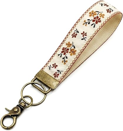 Zugzwang Boho Embroidered Wristlet Keychain for Women - Cute Floral Fabric Key Chain Lanyard