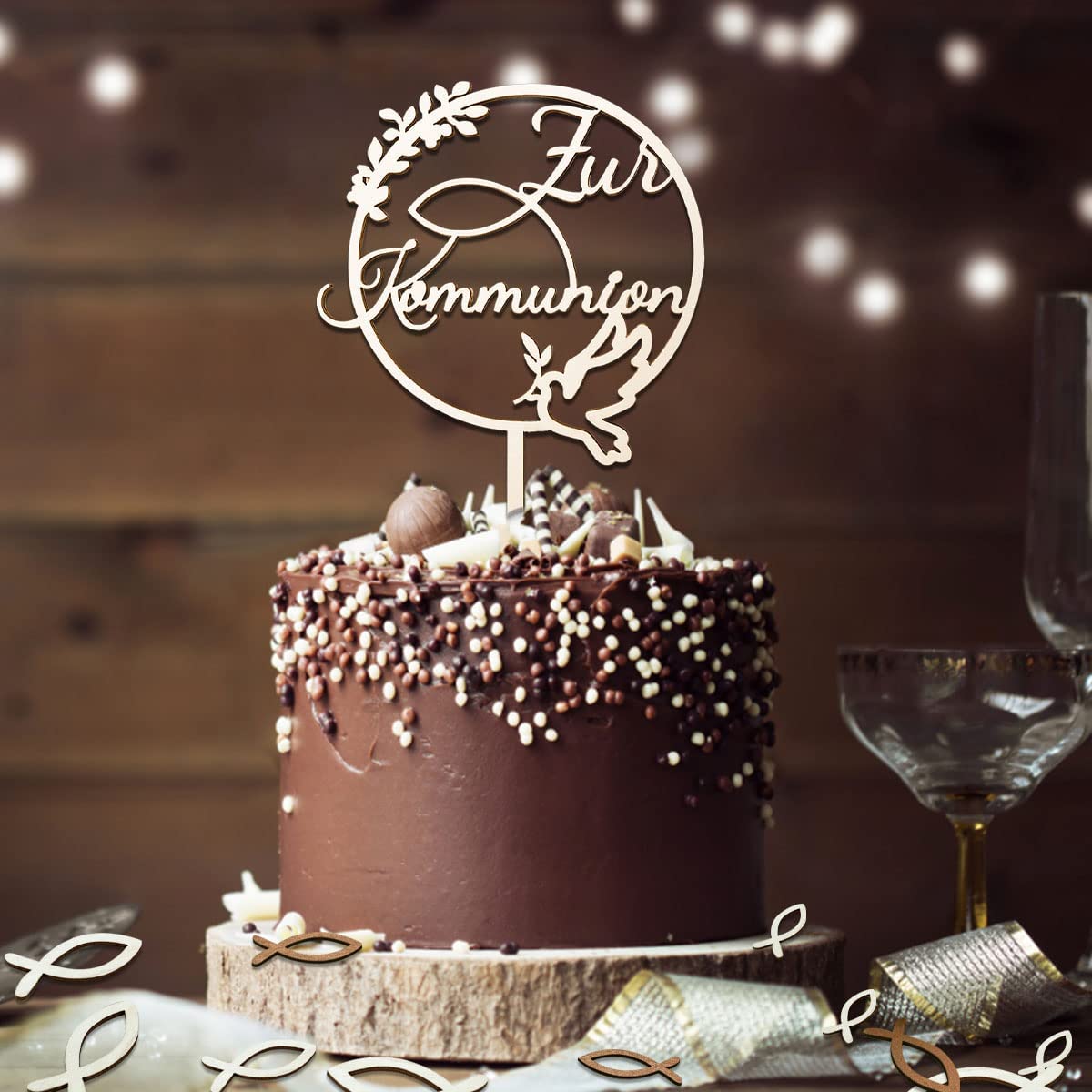 KS Laserdesign Tortendeko Fisch Aus Ahornholz - Cake Topper Für Kommunion & Taufe | Laserzuschnitt Made In Germany