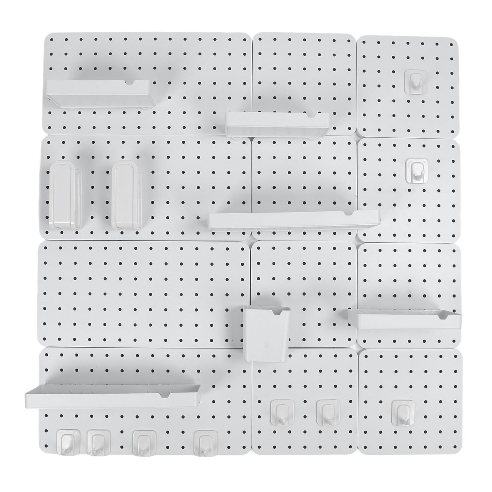 Organizador de Pared Combinado de Tablero Perforado que Ahorra Espacio para Baño y Garaje Fácil Instalación Material Duradero 21x21cm 42x21cm (Conjunto 8)