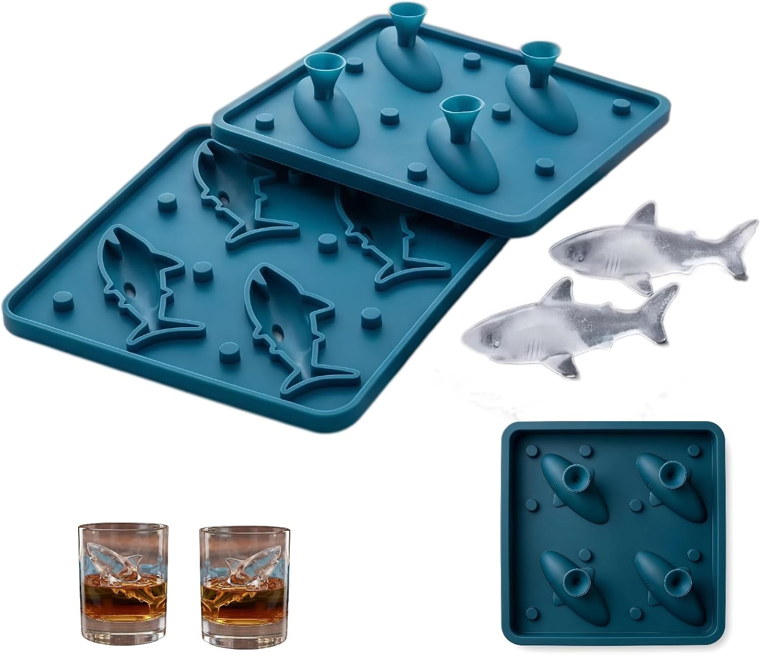 Shark Silicone Ice Mold, Cute Shark Ice Cube Tray (Blue)