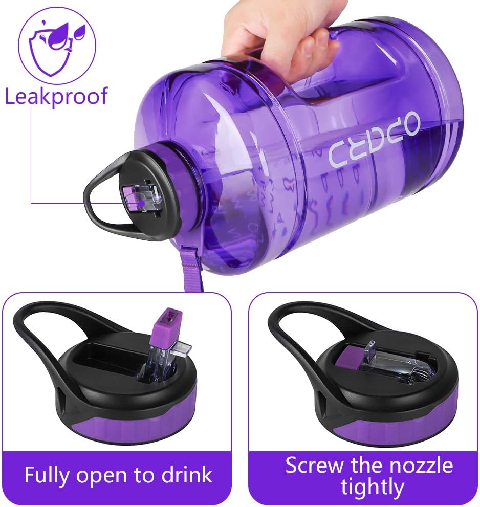 Opard Gallon Water Bottle with Time Marker Straw and Handle 128oz 1 Gallon Water Jug BPA Free Motivational Big Large Sports Water Bottle for Gym Fitness (3-1 Purple)