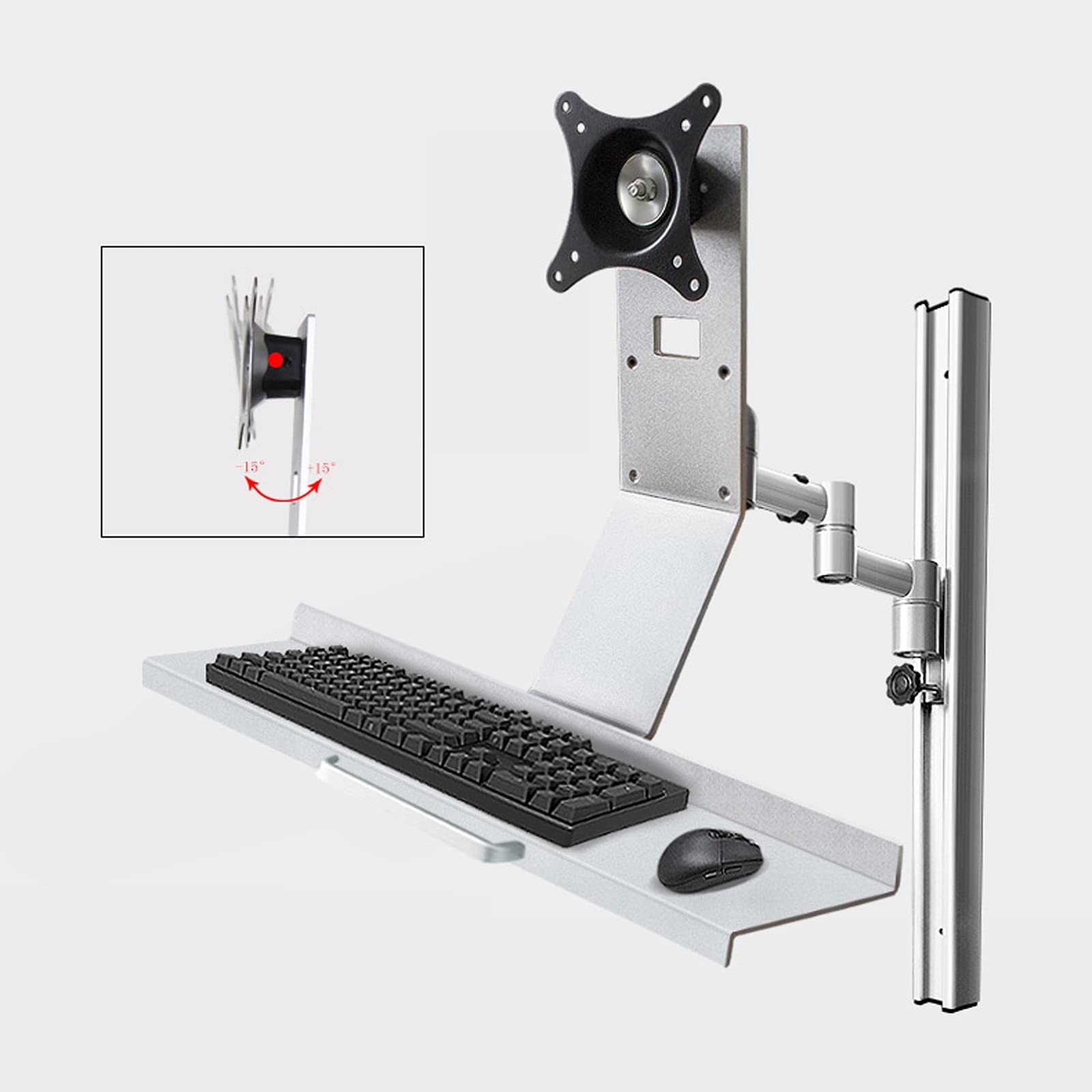 Supporto per TV elencato Supporto per Monitor Singolo da 13"-27" Supporto per Monitor a Parete con Vassoio per Tastiera Supporto per Monitor Regolabile in Altezza, suppo
