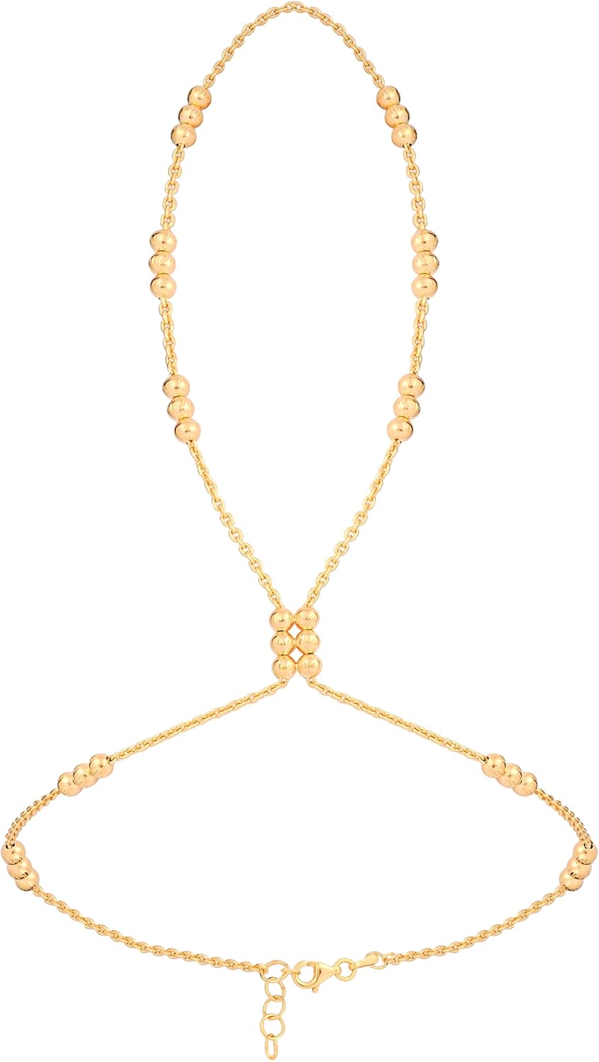 MIONZA 18K Gold Vermeil Bracelet Ring Hand Chain, Adjustable Finger Bracelet, Dainty Charm Hand Jewelry for Women, Birthday Gift for Her