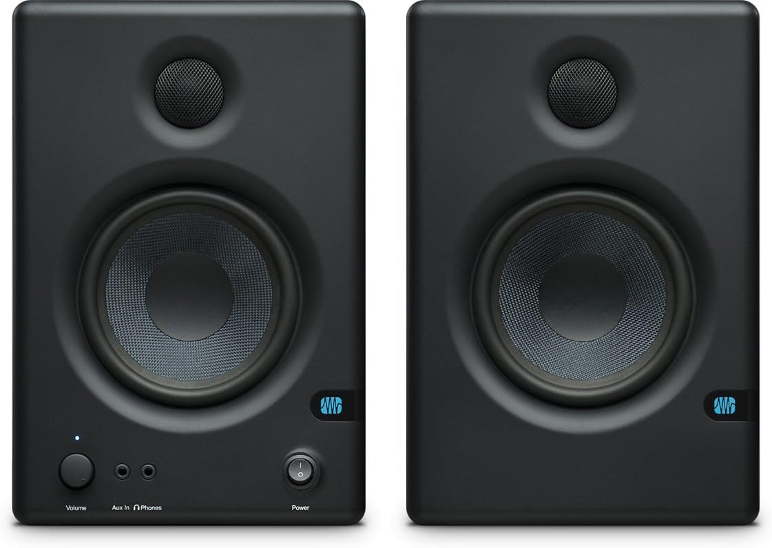 PreSonus Eris E.45 HD 2-Way 4.5" Nearfield Monitors, 70Hz-20kHz Frequency Response, 10kOhm Input Impedance, 2x Balanced 1/4" TRS, 2x Unbalanced RCA, Pair
