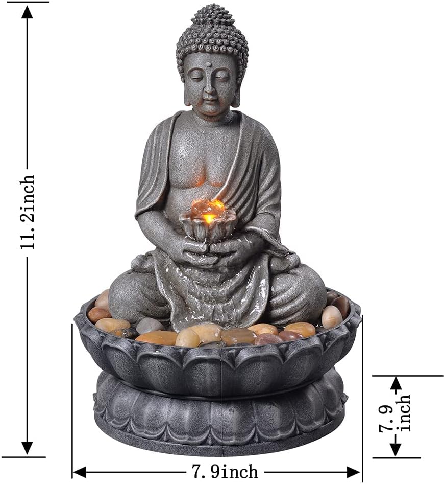 GOSSI Indoor Tabletop Fountain Combo - Classic Lion Head & Sitting Buddha