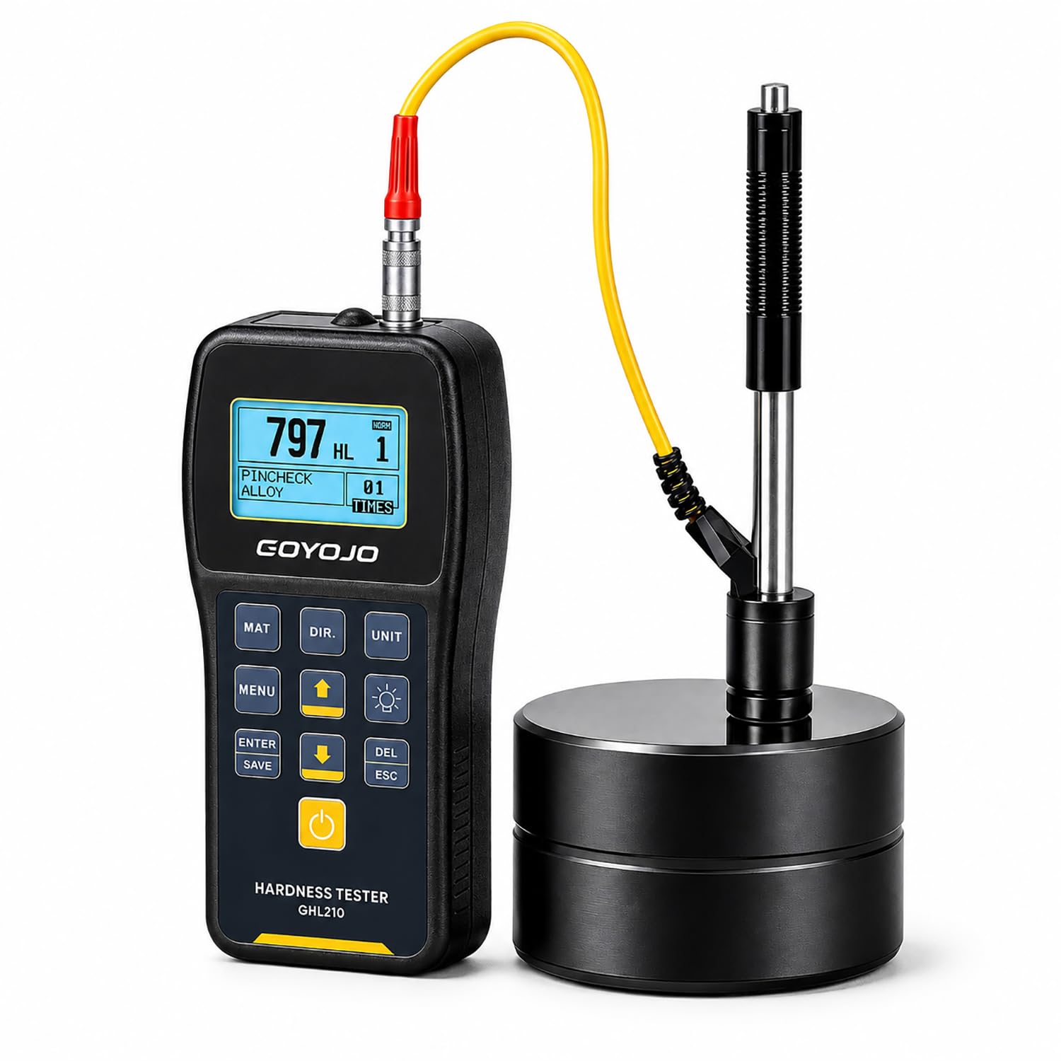GOYOJO Probador portátil de dureza Leeb, kit de equipo de prueba de dureza con bloque de prueba, cobre, 7 en 1 HL, HV, HB, HRC, HRB, HRA, HS