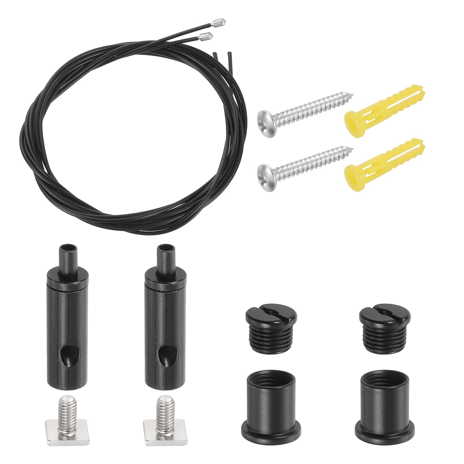 sourcing map 2Set Ceiling Hanging Wire Cable Kit, 3.3ft Bottom Adjust Adjustable Hanging Wire Rope Suspension with Square Mount Screw Kit for Pendant Chandelier Ceiling LED Panel Light, Black