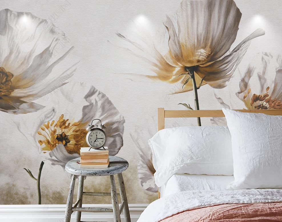 Poster géant mural fleurs blanches effet peinture à l'huile