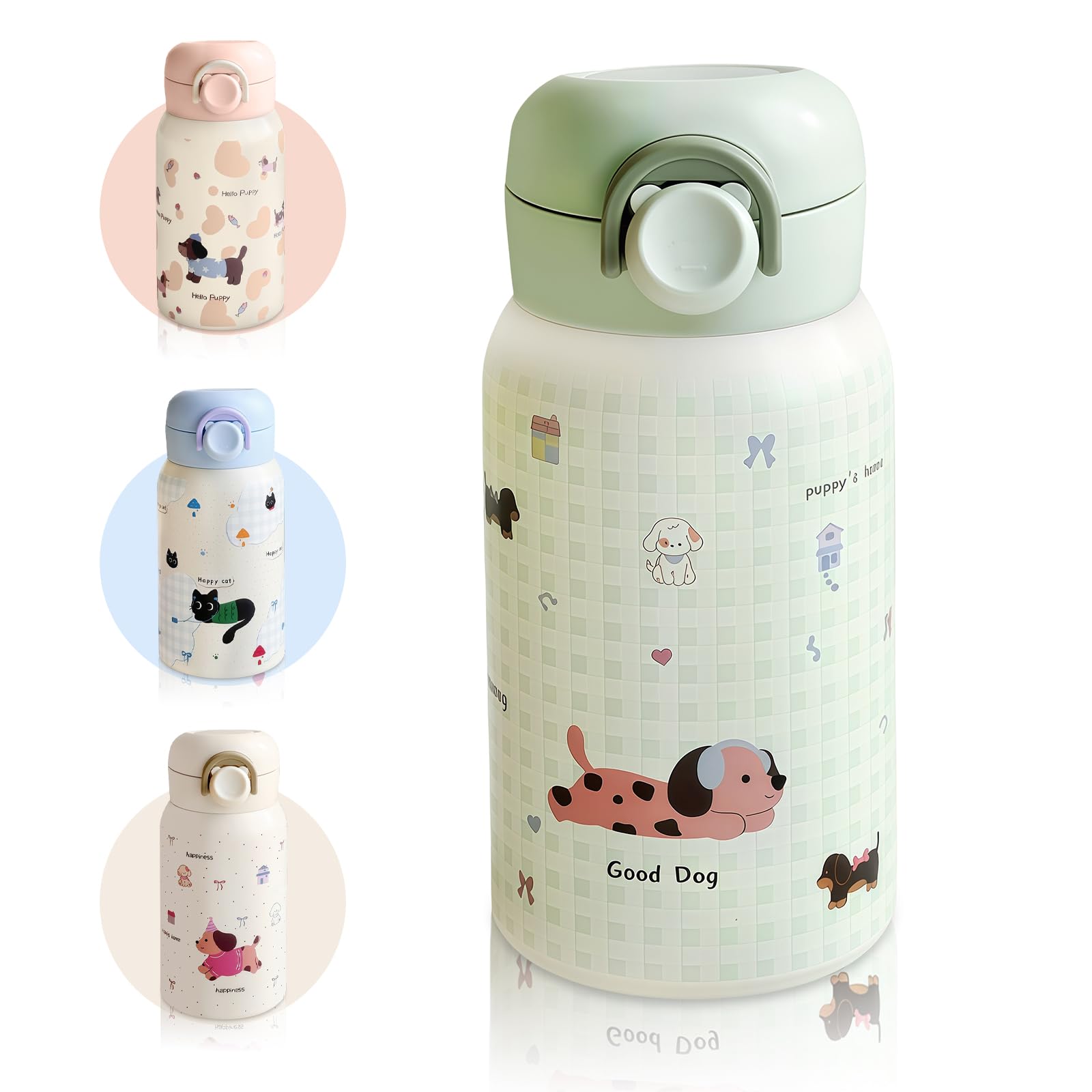 AMFUN 330ml /11oz Insulated Water Bottle, Cute Stainless Steel Water Bottles with Straw, Leak-Proof, BPA-Free, Secure Lock