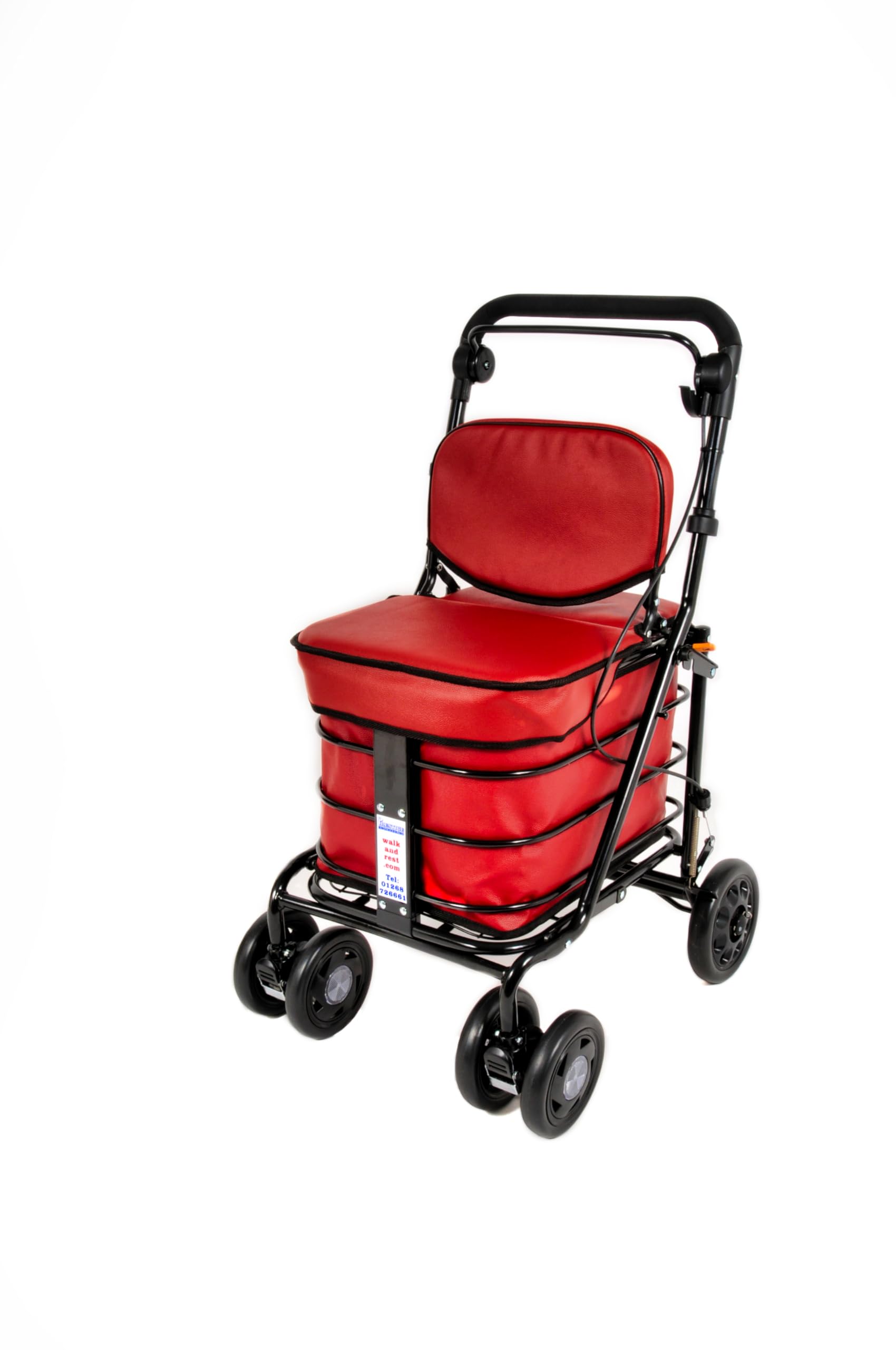 Walk And Rest Red Prestige Shopping Trolley With Seat & Backrest/Walking Frame/Seated Mobility Trolley/Stroller 6 Wheel (Fully Assembled In Uk Ready To Use!) (Red)