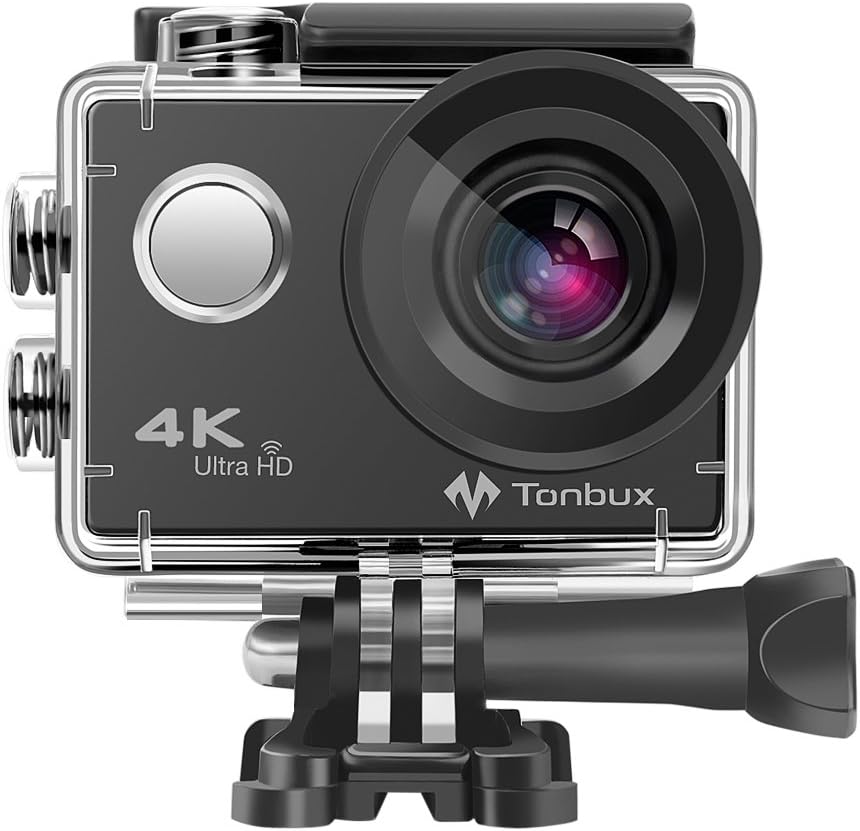 4K Sport Action Camera New Release Tonbux Waterproof WiFi Action Cam Underwater Sport Camera with 2.0 Inch Display 170 Degrees Wide Angle Lens, include 2 Rechargeable Batteries Kit of Accessories for Bike Motorcycle Surfing Diving Swimming Skiing etc. Black