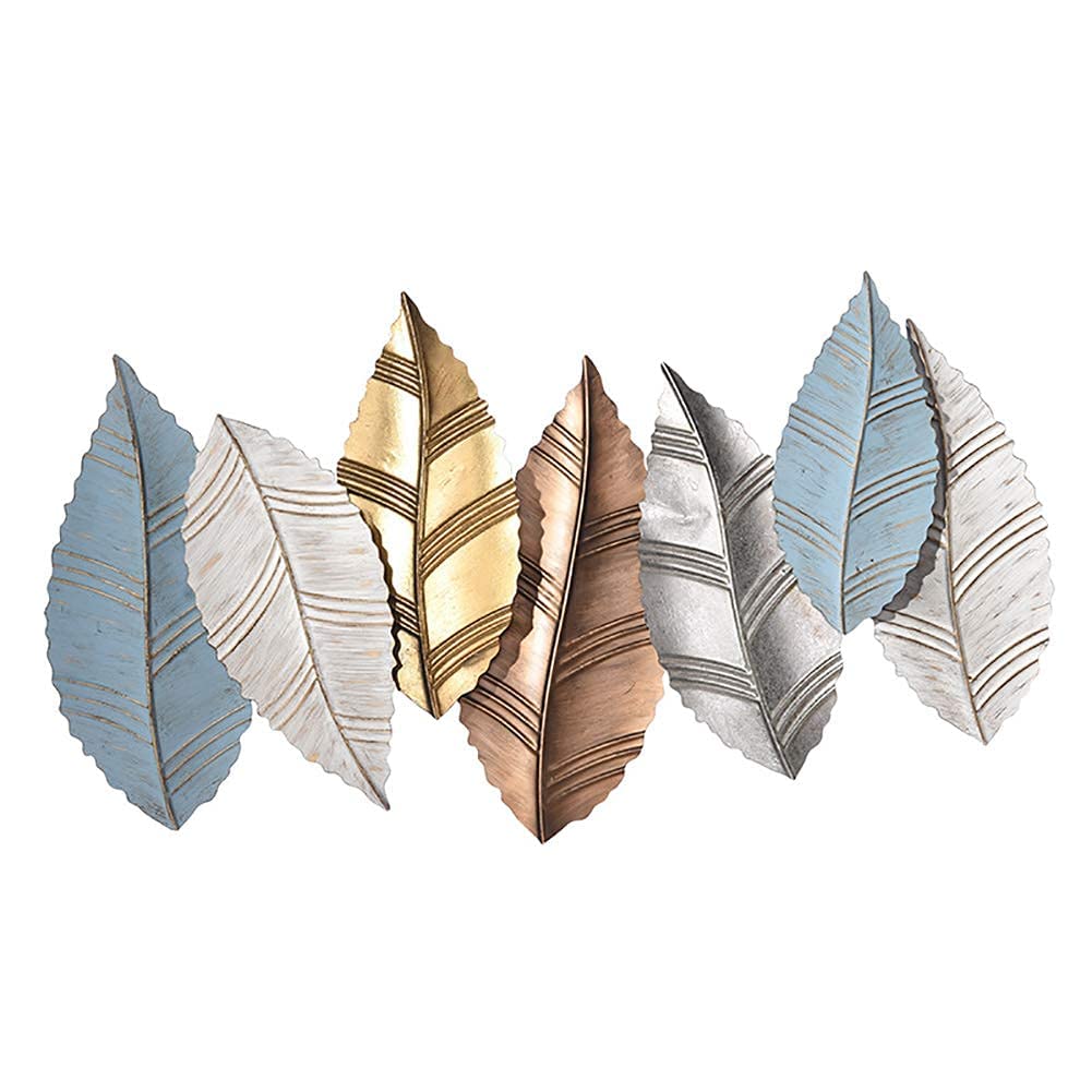 Decoración de pared estilo casa de campo, decoración de pared de metal de lujo, luz moderna, arte de pared de metal, hoja creativa, escultura de pared de metal decorativa grande, decoración colgante