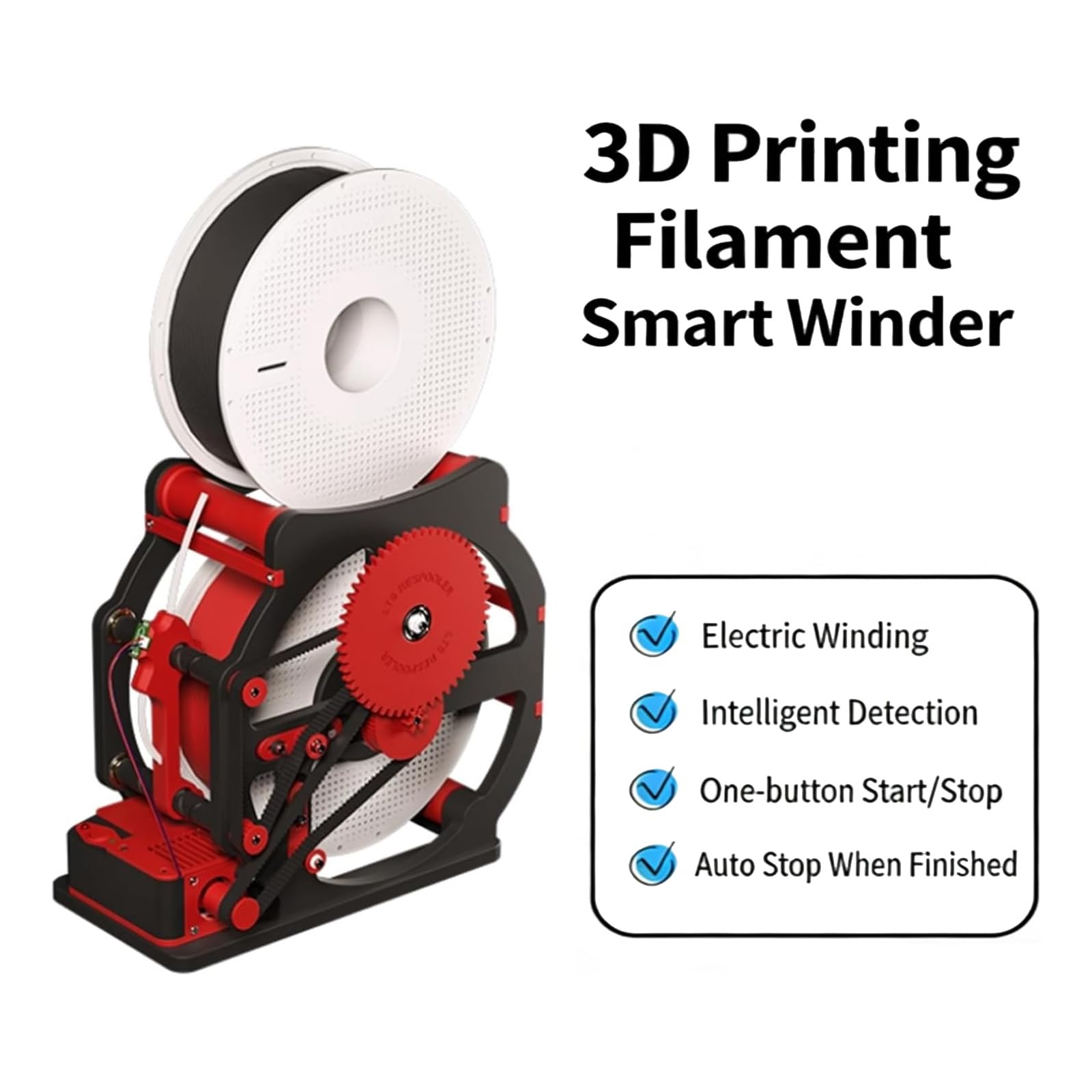 Rebobinador eléctrico de bobina, bobinador automático de filamento 3D con función de arranque y parada inteligente, capacidad de bobina de 1 kg para bobinado de alta eficiencia en impresión 3D y