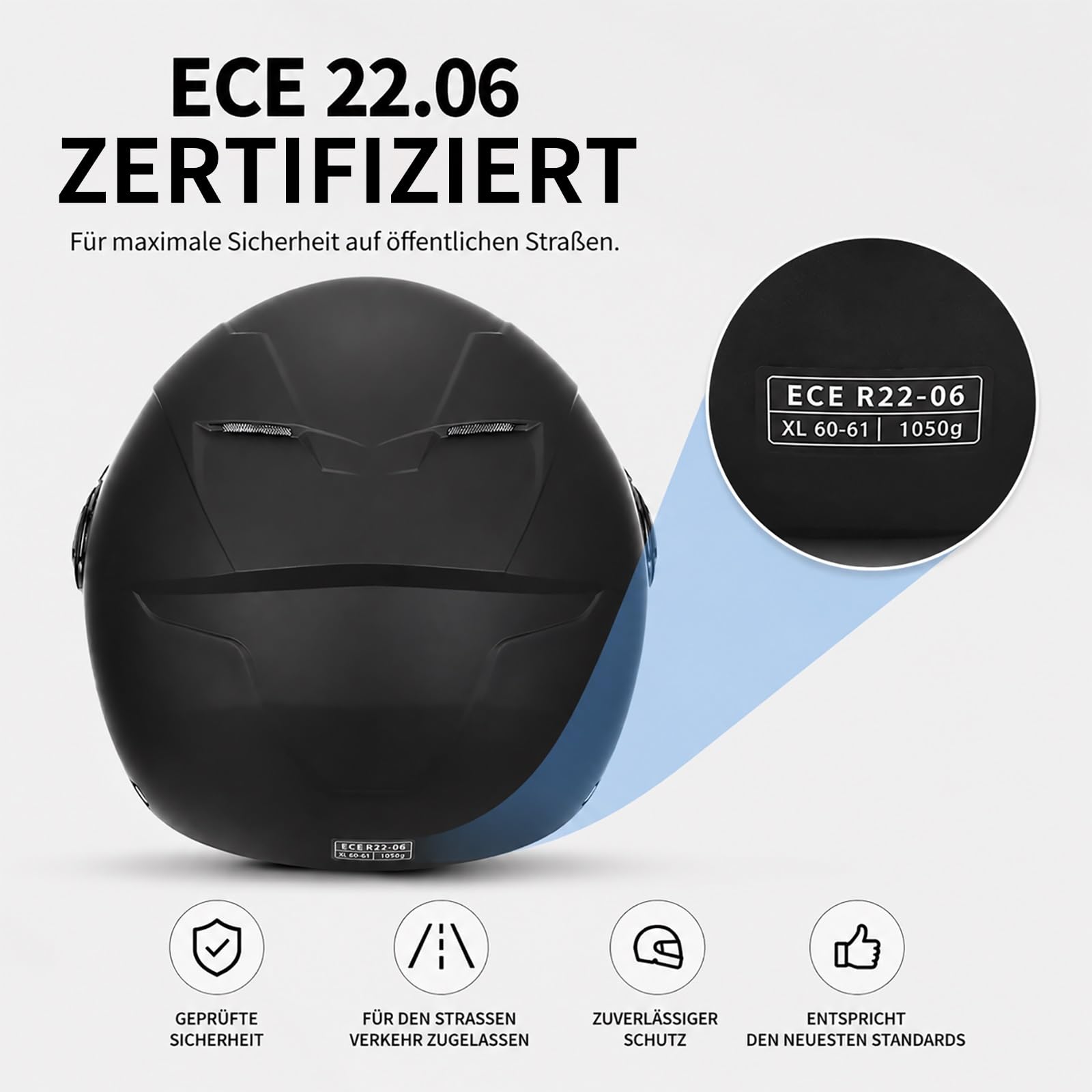 Jethelme Herren, Roller Helm Jet Mopedhelm Damen, ECE 22.06 Zertifiziert