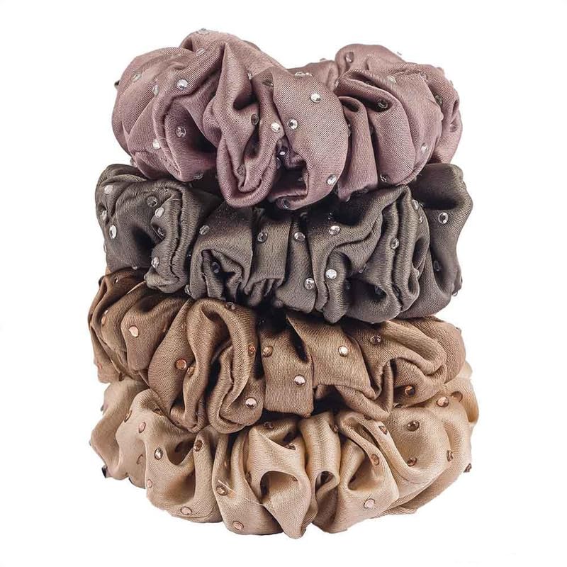 Hair Drama Co. Scrunchies for Women & Girls Anti-Hair-Breakage, Elastic Band Tie, Hair Ponytail Holder, Hair Tie, Hair Bow, Stylish & Trendy Scrunchies (Pack of 4)