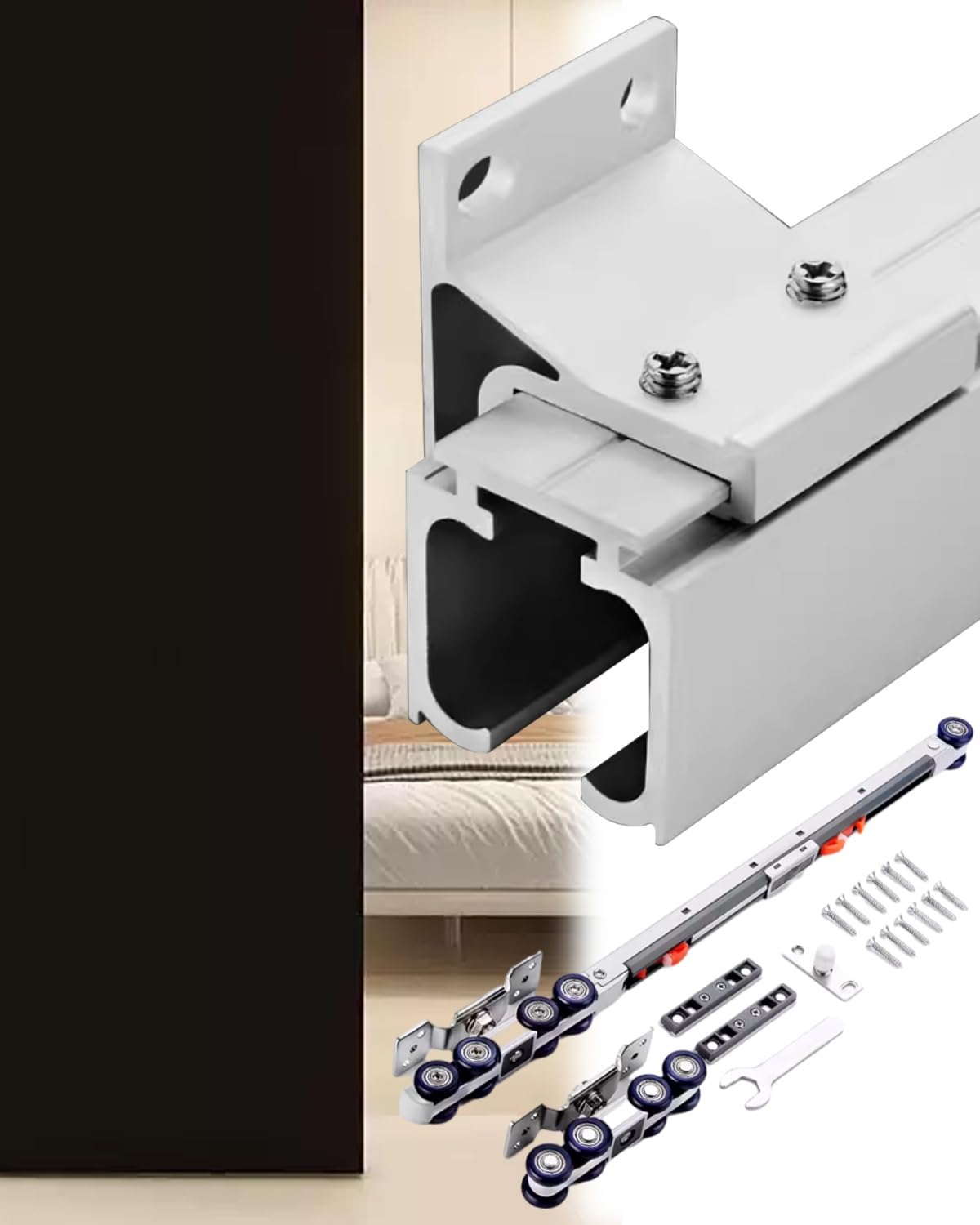 Sliding Door Kit Sliding Door Track Kit System with Side-Mounted Assembly, Barn Door Rail Hardware Can Soft Close, Commercial Door Slider Replacement(Silver,275cm/108.2inch/9ft)