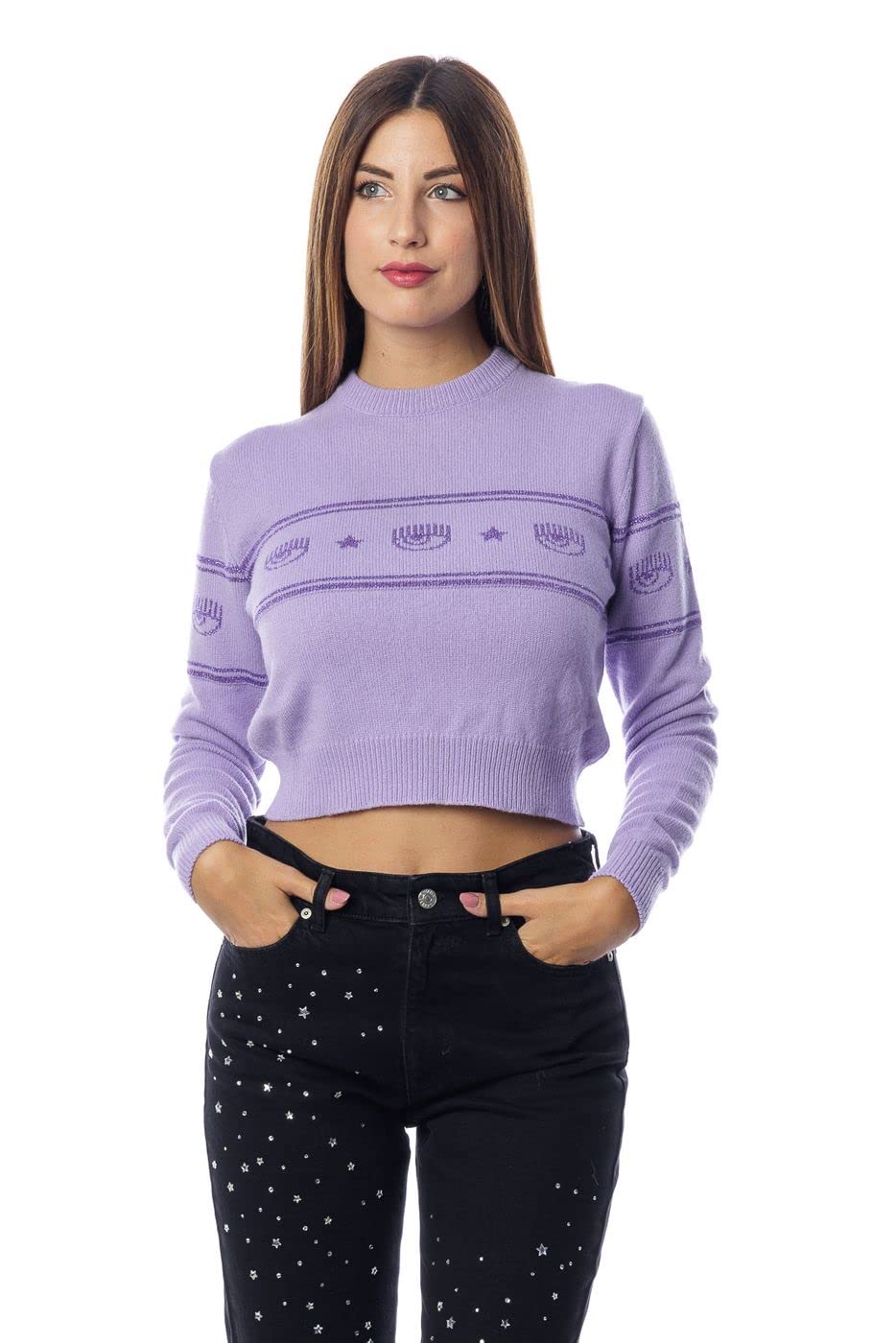 CHIARA FERRAGNI Donna Maglia Girocollo M25 Maxilogo Lurex Fil. Mix Wo 73Cbfm25Cma10 XS Viola 303 Violet Tulle