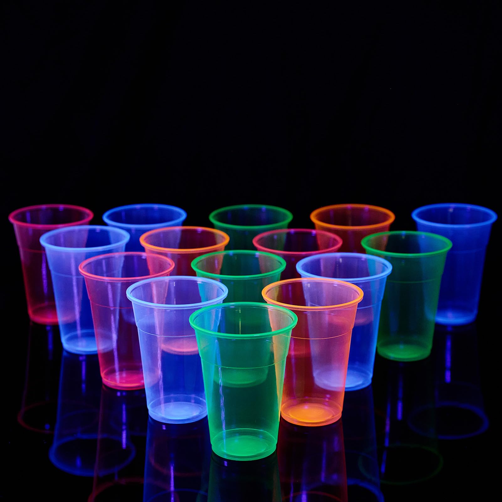 Lilymicky 100 Stück 473 ml Kunststoffbecher, neonfarbene Kunststoffbecher, leuchtende Partybecher, 473 ml Einweg-Kunststoffbecher für Partys, Abschlussfeiern und Veranstaltungen