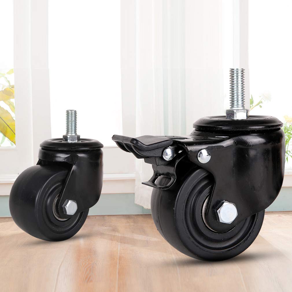 Set di 4 Ruote piroettanti in Nylon per mobili, di qualità Industriale, con Stelo filettato Nero, Resistenti ed economiche, perfette per Una Facile Mobilità e stabilità.