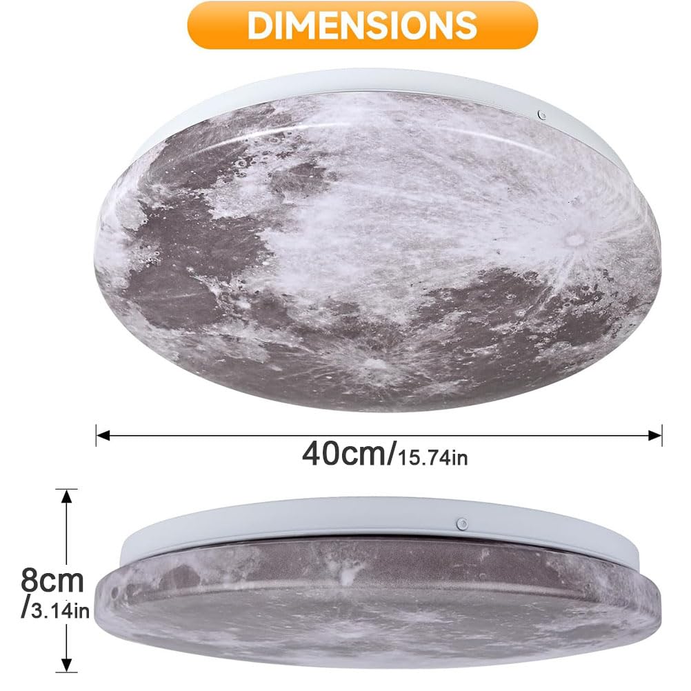 Kinkiet wewnętrzny LED Księżyc sufitowy Nowoczesna lampa sufitowa Księżyc Ściemnialna lampa 3D Księżyc z pilotem Oświetlenie sufitowe do sypialni, salonu, Księżyc, 40 cm
