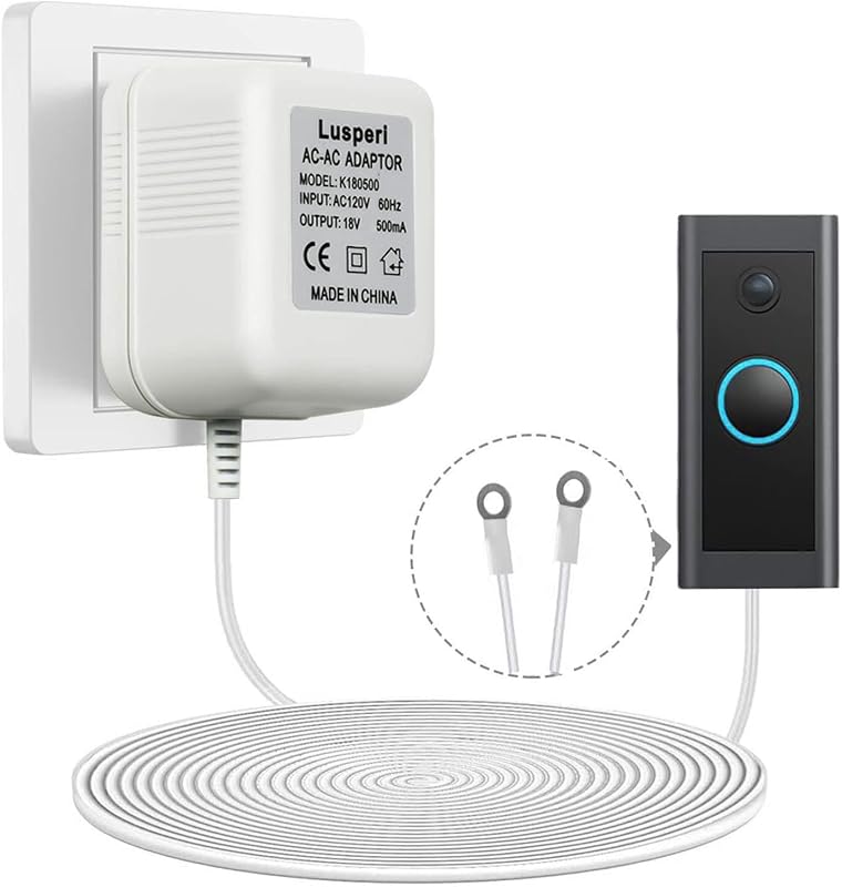 Extra Long 19.7ft 18V500mA Doorbell Transformer for Ring Nest Eufy Wyze | Video Doorbell Power Cord Adapter for Arlo Zmodo Smart Wireless, White