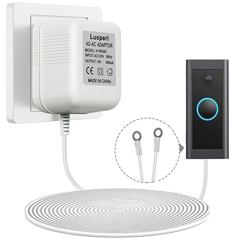 Transformador de timbre de puerta extralargo de 26.2 pies 18V500mA compatible con timbres de video inalámbricos Ring, Nest, Eufy, Wyze, Arlo (blanco)