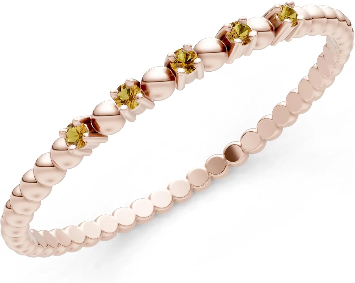 PEORA Round Cut Citrine Stackable Band Available in Solid 10K, 14K or 18K Ring – White, Yellow or Rose Gold