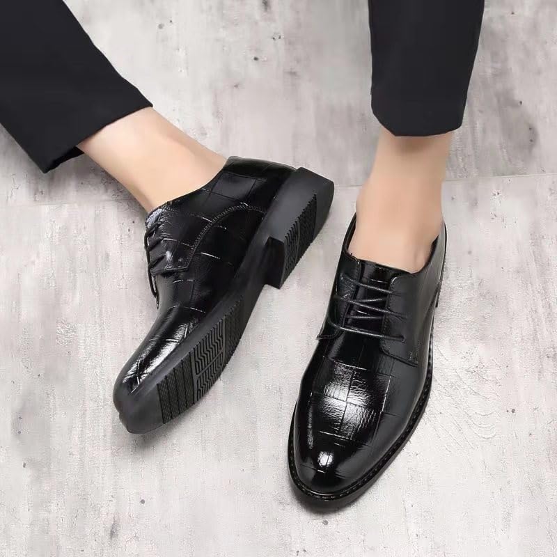 Mens Loafers Wedding Classic Lace Up Low Top Leather Dress Shoes Social Faux Patent Leather Oxford Dress Shoes2