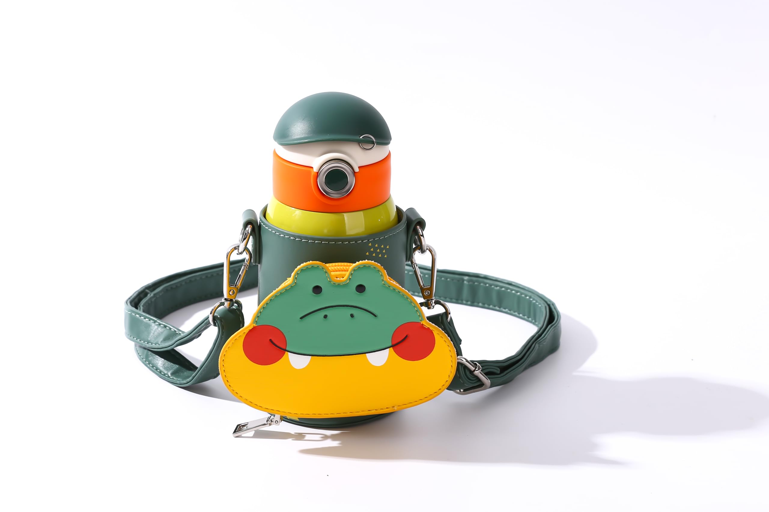 Cocosmile Alligator Kids Water Bottle - Easy Open Button Carrying Lanyard with Zipper Pouch - Kids Water Bottles