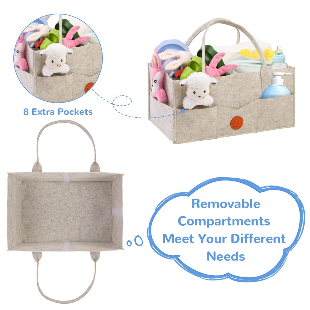 Organisateur de Couches Bébé, Panier Rangement avec Compartiment Amovible en Feutre