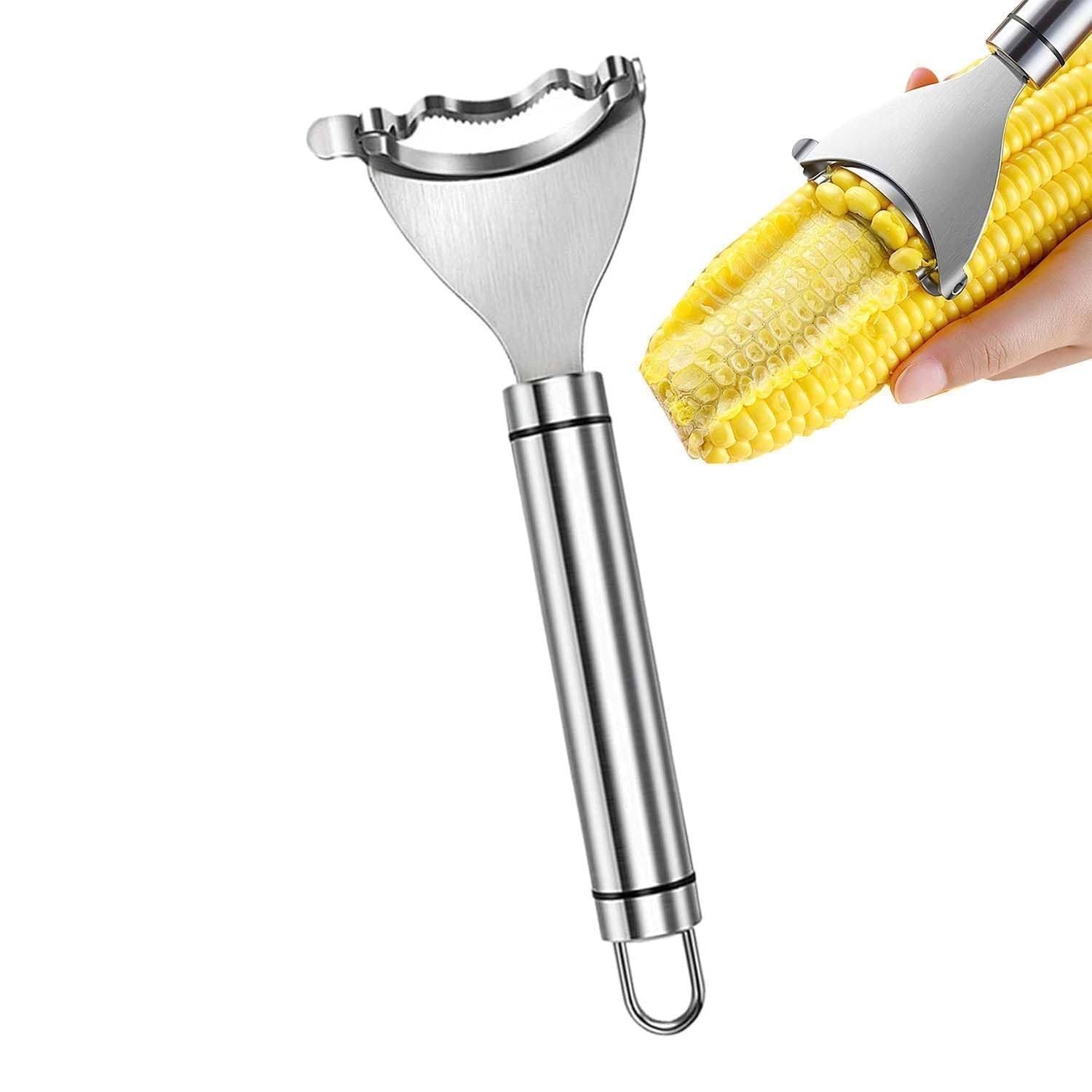 Stainless Steel Corn Peeler & Thresher Ergonomic Handle Manual Kernel Remover Tool for Fresh Cooked Roasted Corn Silver (Pack of 1)-image-2