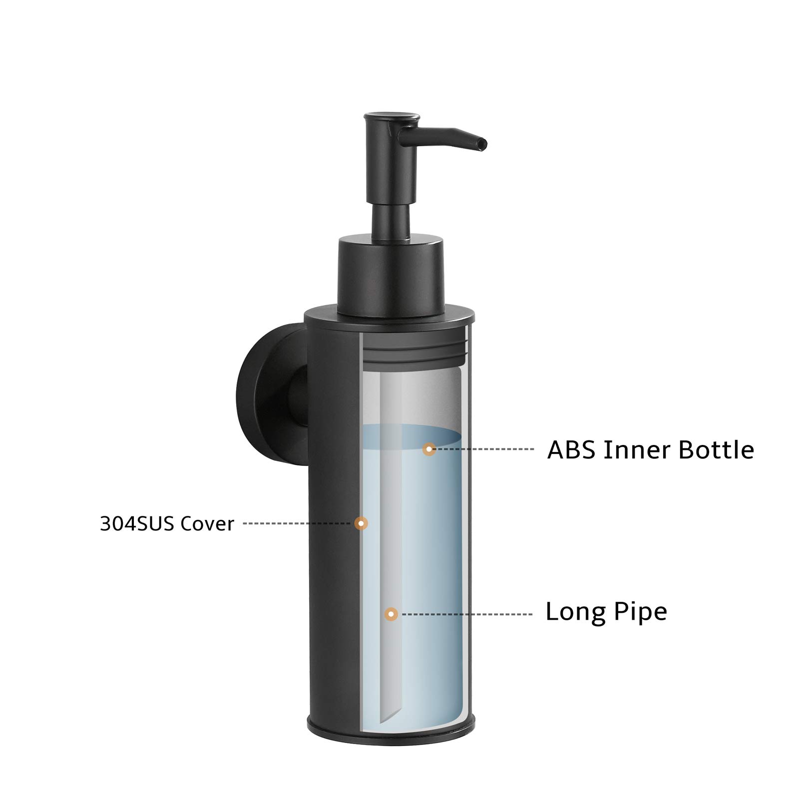 bgl Dispenser di Sapone in Acciaio Inox 304 Montaggio a Parete per Cucina e Bagno