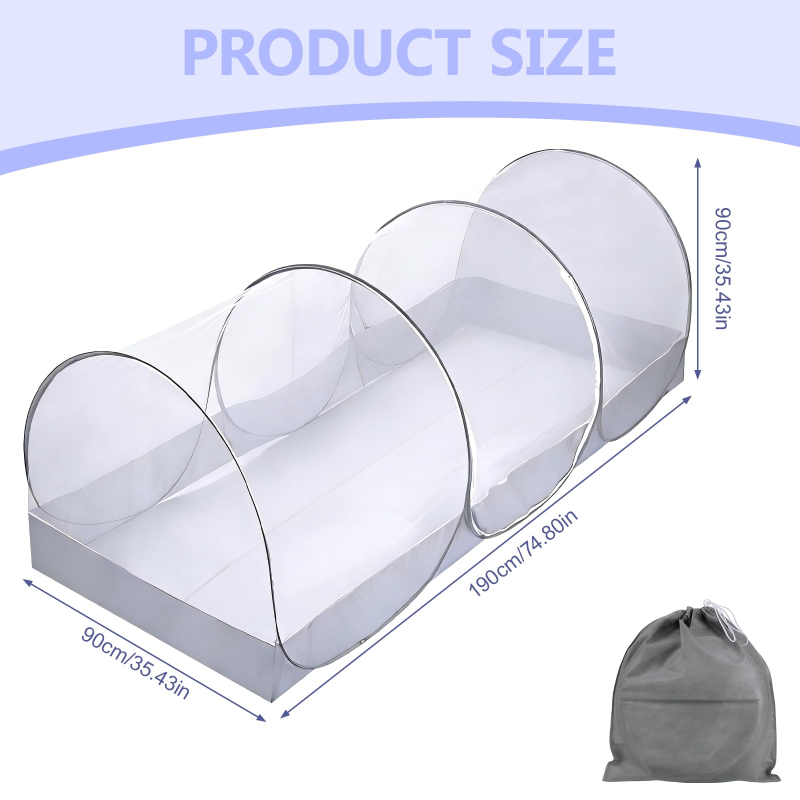 BigKing Mosquitera de Viaje, Ajustable, emergente mosquitera, portátil, Plegable, para Cama Individual con Cremallera, perfectablanco y Negro para dormitorios, Viajes o Camping (B)