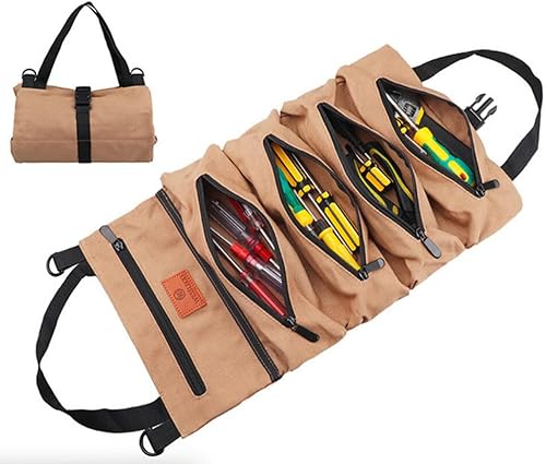 Miniatura 2 de Bolsa organizadora de herramientas, bolsa multiusos de lona, con 5 bolsillos con cremallera, bolsa de rollo, kit de primeros auxilios para coche,