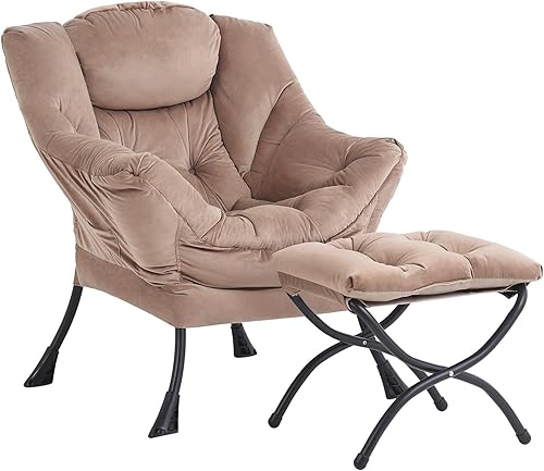 Silla Lazy y otomana, silla de descanso grande con reposabrazos y un bolsillo lateral, moderno sofá tapizado de ocio con reposapiés para dormitorio,