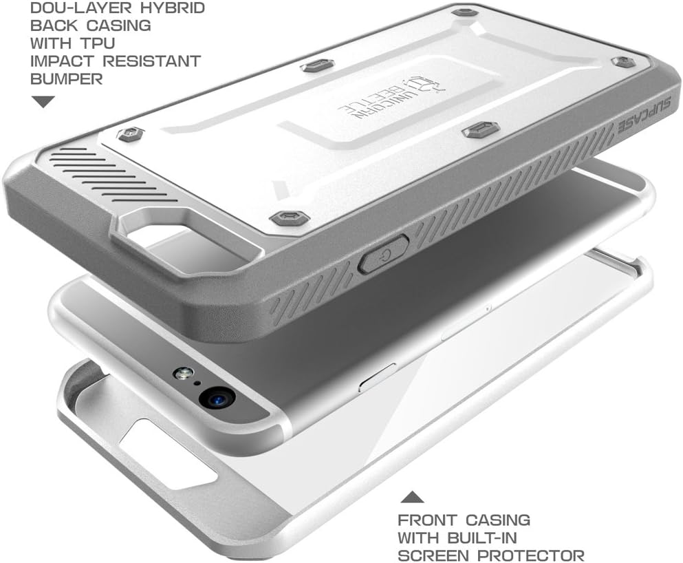 SUPCASE [Unicorn Beetle Pro] Case Designed for iPhone 6S, with Built-In Screen Protector Rugged Holster Cover for Apple IPhone 6 Case / 6S 4.7 Inch display (White/Gray)