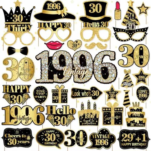 Décorations 30e anniversaire 36 pcs noir or 1996 accessoires