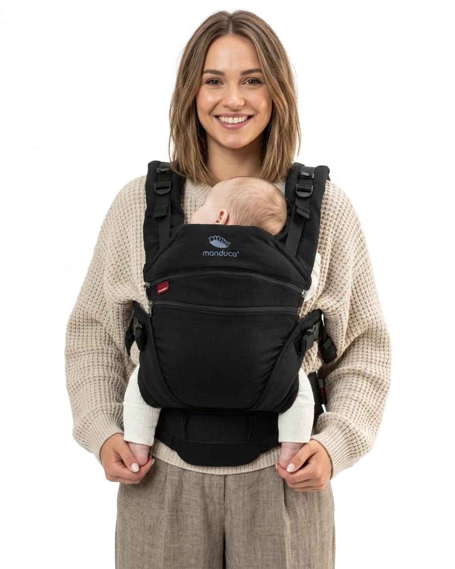 manduca XT Baby Carrier - Porte Bebe - Siège ajustable, s'étend du nouveau-né au tout-petit - Porte bébé avec 3 options de portage-Monochrome Obsidienne