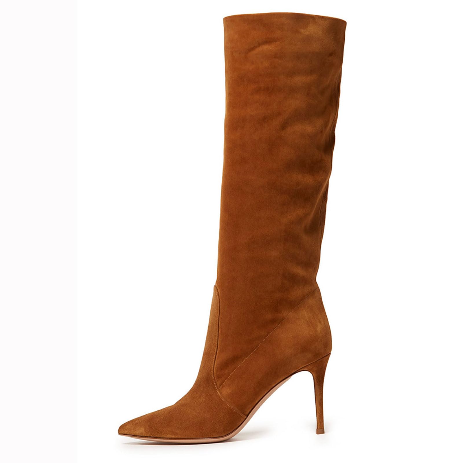 Bottes de soirée en daim confortables à talons hauts pointus